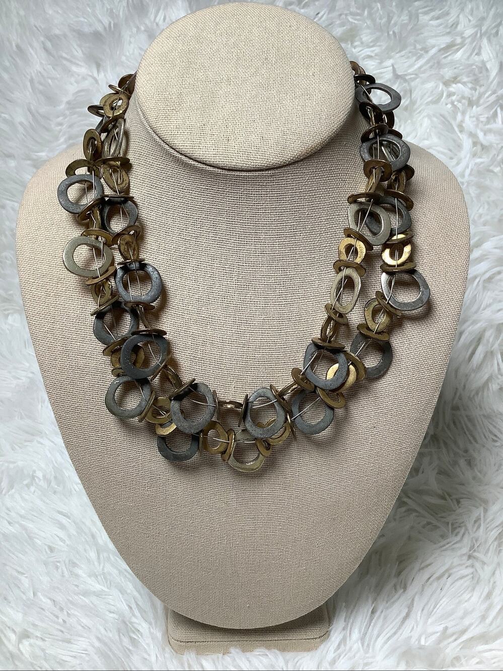 Chicos Silver Gold Tone Mixed Metal Chunky Hoop Ring Statement Necklace A5-20